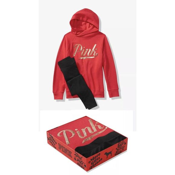 Victoria's Secret Pink‎ Bling Pullover High Waist Legging Gift Set Red Sz S